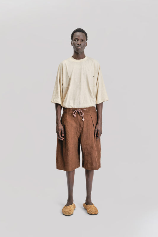 Farmer Shorts - Japanese Stonewashed Linen - Brown