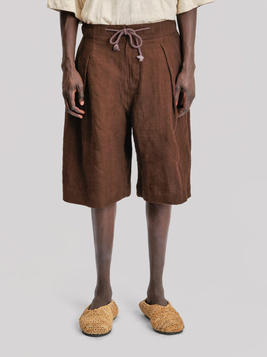 Farmer Shorts - Japanese Stonewashed Linen - Brown