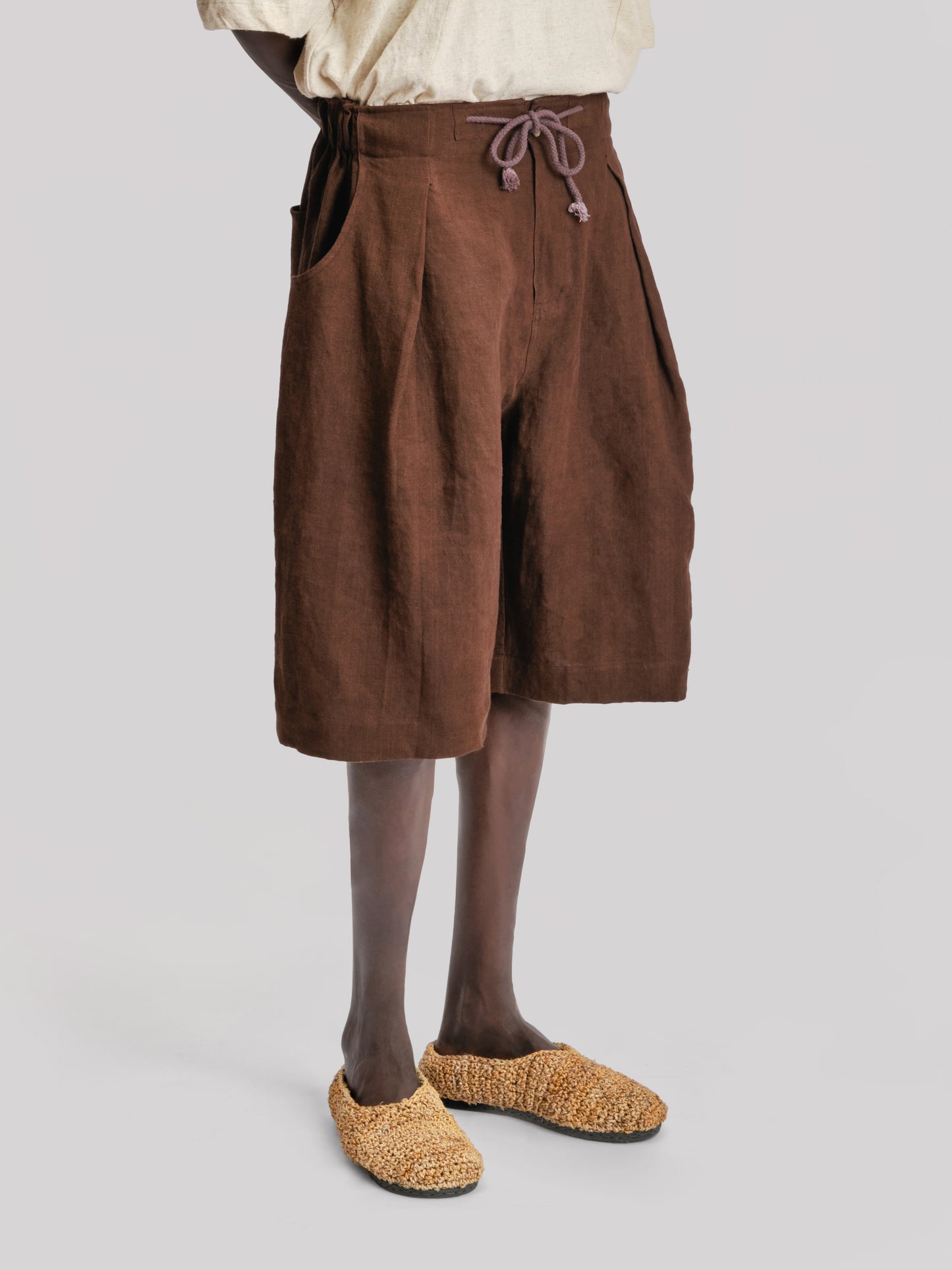 Farmer Shorts - Japanese Stonewashed Linen - Brown