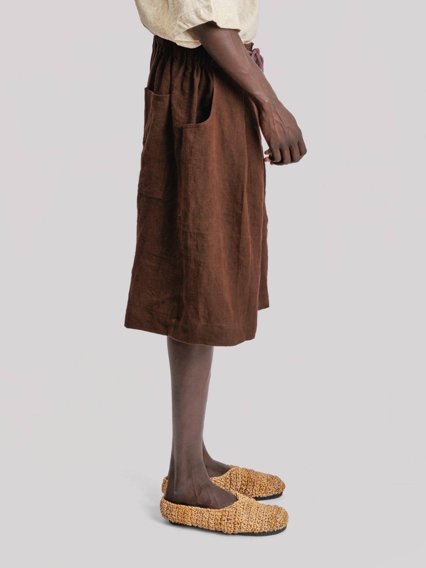 Farmer Shorts - Japanese Stonewashed Linen - Brown
