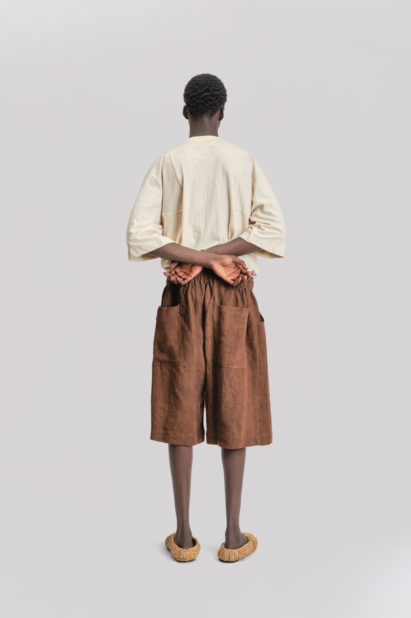 Farmer Shorts - Japanese Stonewashed Linen - Brown