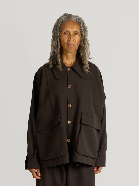 Farmer Jacket – Naturally Dyed Boiled Wool – Dark Brown