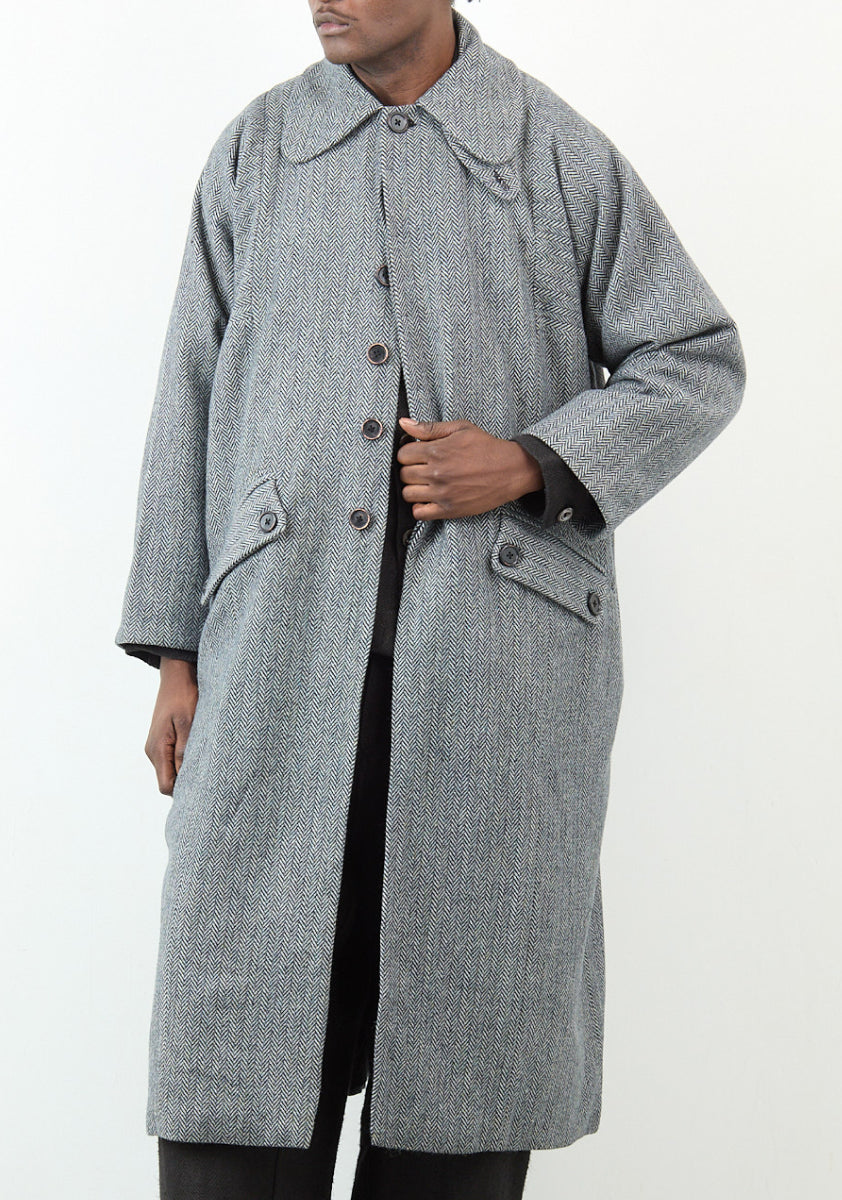 Farmer Coat – Handwoven Wool Herringbone – Black