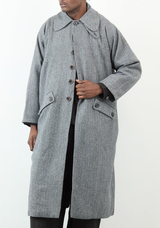 Farmer Coat – Handwoven Wool Herringbone – Black