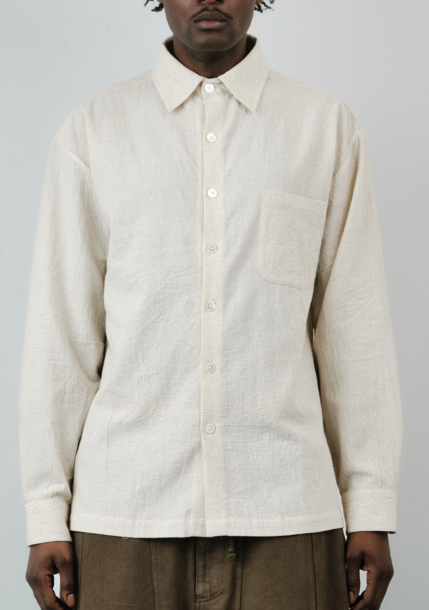 Classic Collared Shirt – Crinkled Cotton Linen – Cream