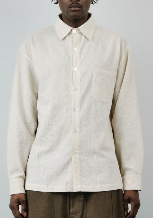 Classic Collared Shirt – Crinkled Cotton Linen – Cream