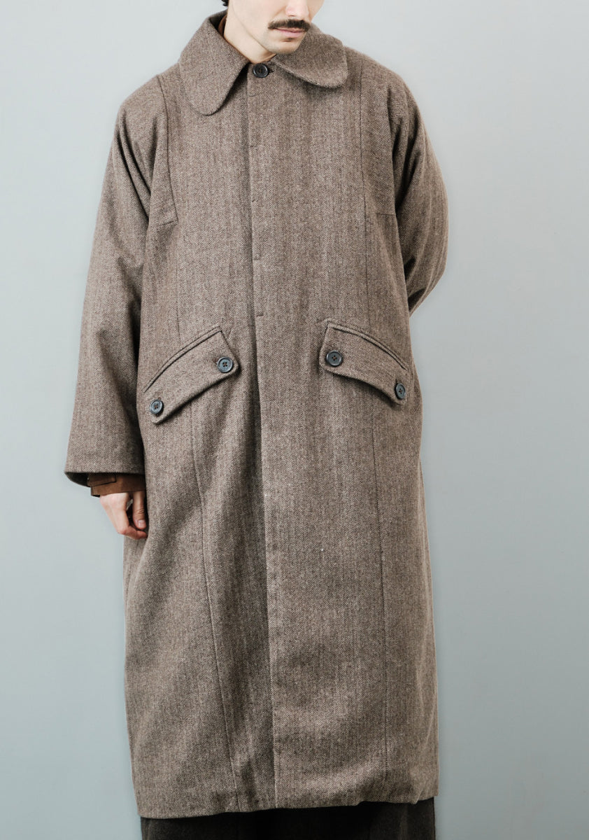 Farmer Coat – Handwoven Wool Herringbone – Brown