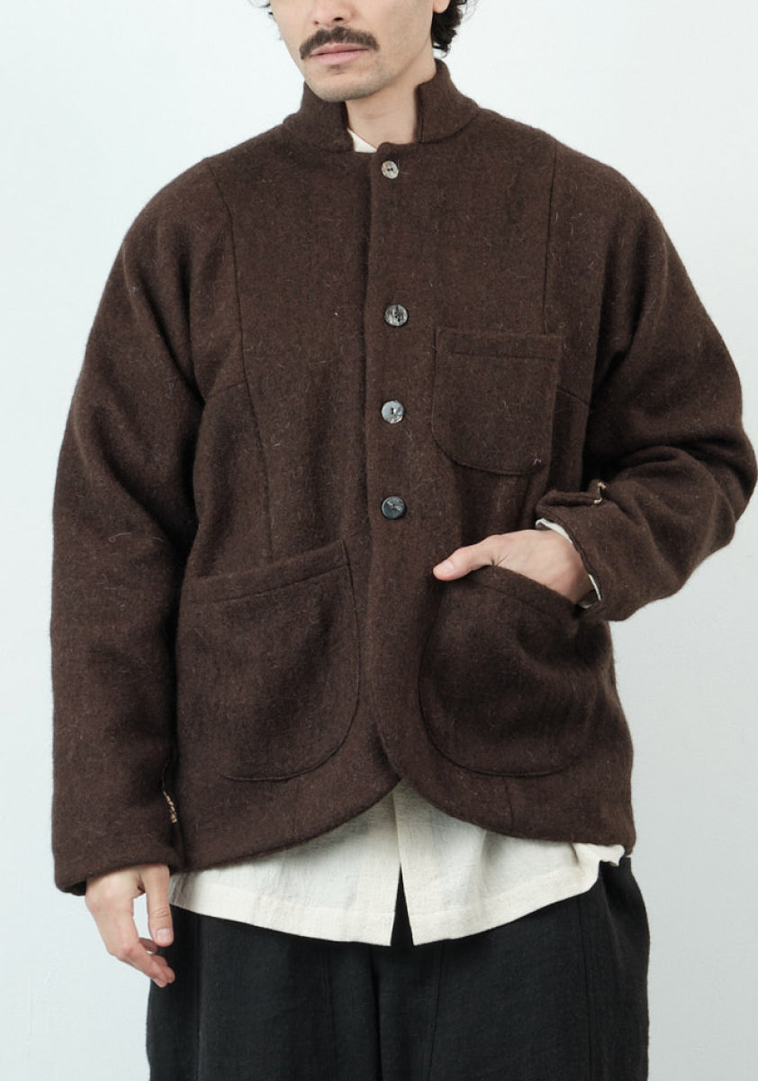 Fisherman Jacket – Block Printed Yak & Sheep Wool – Dark Brown
