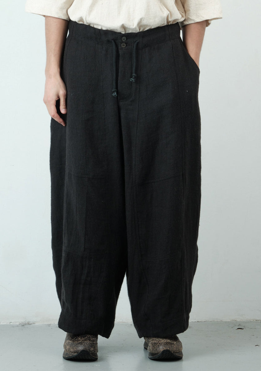 Fisherman Pant – Brushed Japanese Wool Linen – Black