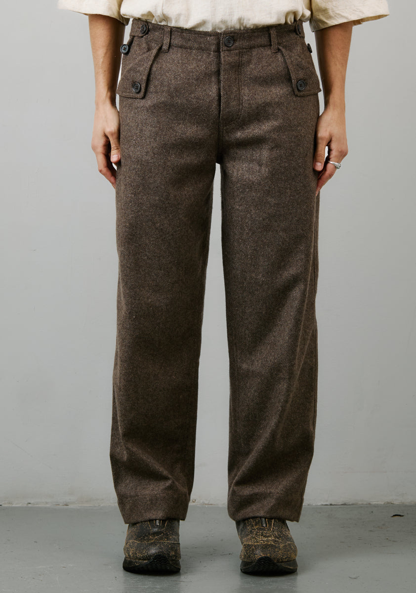 Three Button Pant – Handwoven Wool Twill – Brown