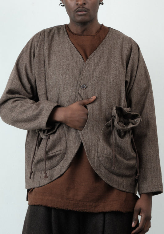 Beekeeper Jacket – Handwoven Wool Herringbone – Brown
