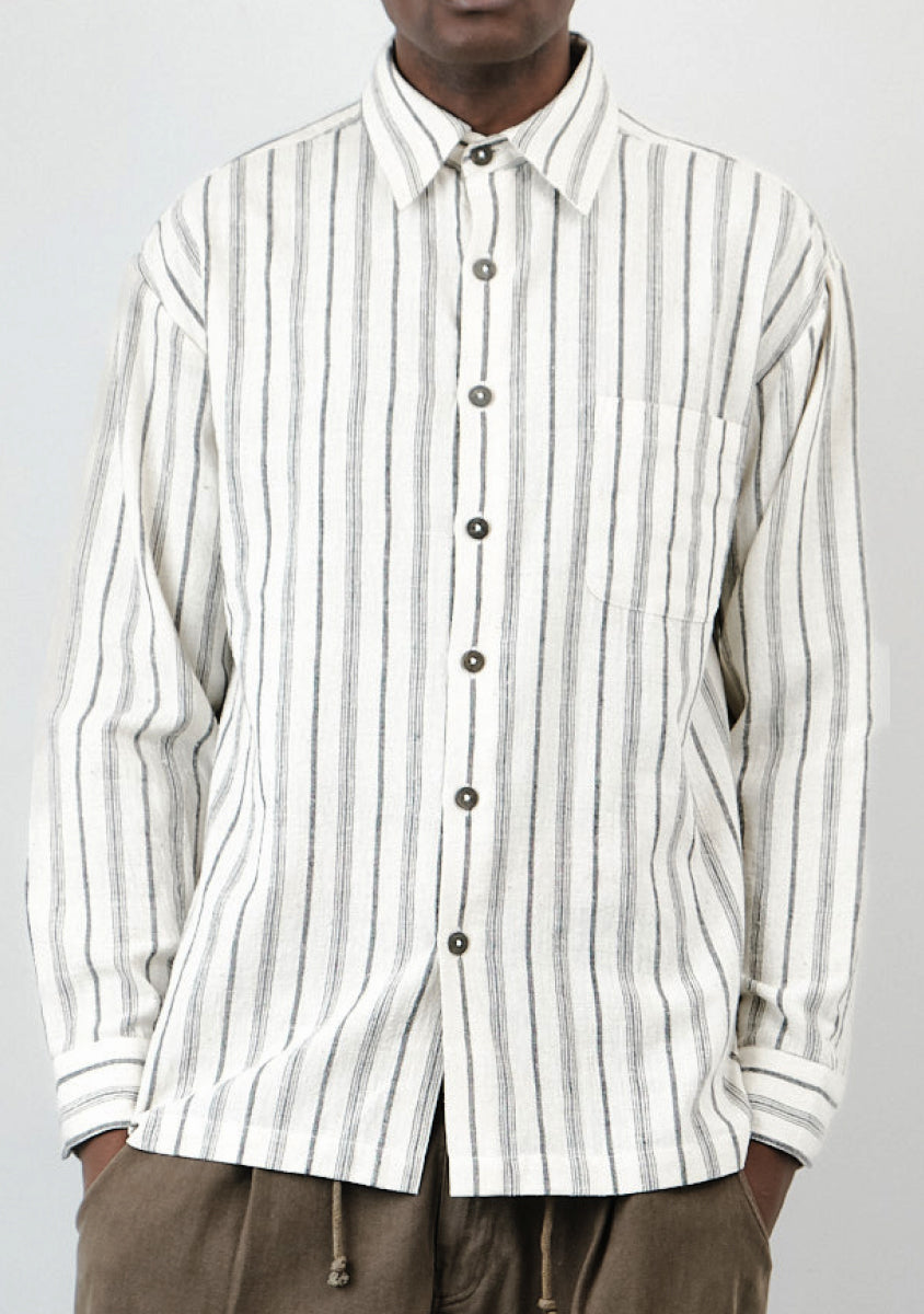 Classic Collared Shirt – Handwoven Striped Kala Cotton – Stripe