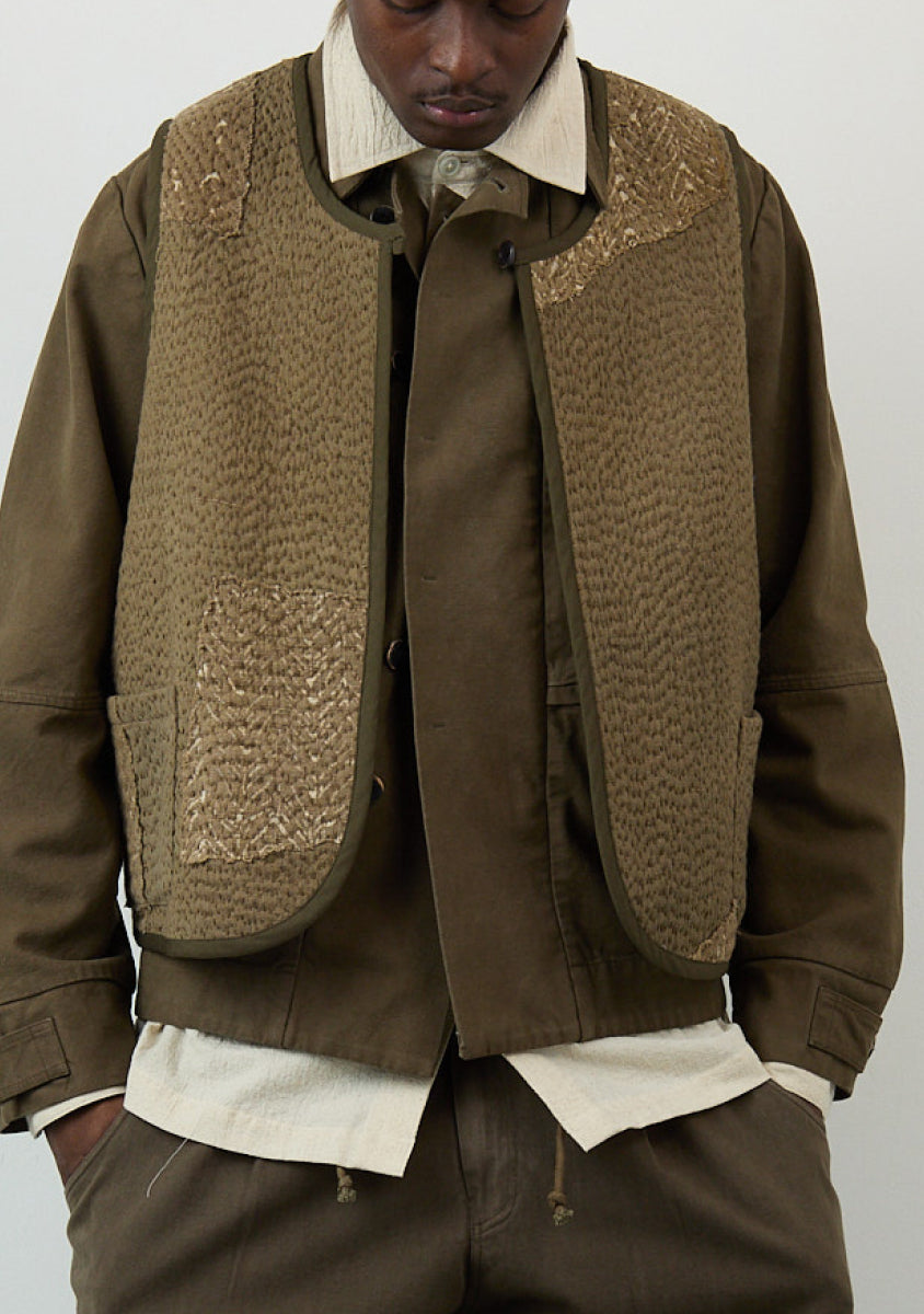 Fisherman Vest – Block Print & Kala Cotton Kantha – Green